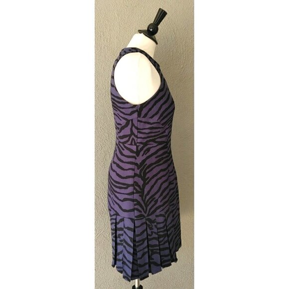 Rebecca Taylor Zebra Print Halter Style Pleated Bottom Dress Indigo/Black Size 6 - Picture 4 of 8